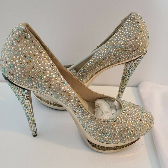 Gianmarco Lorenzi Women's Crystal Studded Stiletto Platform Pumps - Size EU 39 - Picture 1 of 10